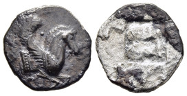 MACEDON. Argilos or Therma. Tetrobol (circa 510-480 BC).

Obv: Forepart of Pegasos right.
Rev: Quadripartite incuse containing helmet and club(?).

Cf...