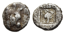 THRACE. Dikaia. Hemiobol (circa 450-425/0 BC).

Obv: Head of bull right.
Rev: Δ-Ι-Κ-Α (clockwise) around Grape bunch within pelleted linear border; al...