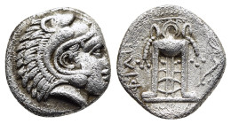 MACEDON. Philippi. Hemidrachm (circa 356-345 BC).

Obv: Head of Herakles to right, wearing lion skin headdress.
Rev: Tripod with fillets hanging to ei...