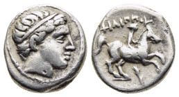 KINGS of MACEDON. Philip II (359-336 BC). 1/5 Tetradrachm. Amphipolis.

Obv: Head of young male right, wearing tainia.
Rev: ΦΙΛΙΠΠΟΥ.
Youth on horse r...