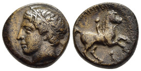 KINGS of MACEDON. Philip II (359-336 BC). AE. Uncertain mint in Macedon.

Obv: Male head left, wearing tainia.
Rev: ΦΙΛΙΠΠΟΥ.
Youth on horse rearing r...