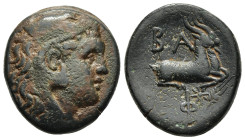 KINGS of MACEDON. Philip V (221-179). AE. Uncertain Macedonian.

Obv: Head of Herakles to right, wearing lion skin headdress.
Rev: BA.
Two goats recum...