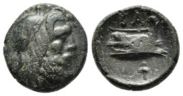 KINGS of MACEDON. Philip V (221-179 BC). Ae.

Obv: Head of Poseidon right.
Rev: BA / Φ.
Prow right.

SNG Copenhagen 1247; HGC 3.1, 1084.

Condition: V...