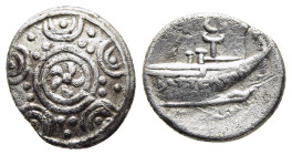 KINGS of MACEDON. temp. Philip V and Perseus (187-163 BC). 2 1/2 Obols. Bottiaia.

Obv: Macedonian shield with pentaskles in central boss.
Rev: BOTTEA...