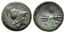 ILLYRIA. Orikos. AE (circa 230- 168 BC).

Obv: Head of Athena right, wearing corinthian helmet.
Rev: ΟΡΙ/ ΚΙΩΝ around thunderbolt.

HGC 3.1, -.

Unpub...