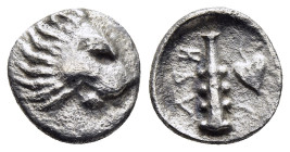 THESSALY. Herakleia Trachineia. Obol (circa 390-380 BC).

Obv: Lion's head right.
Rev: ΗΡΑ (retrograde).
Club left; below, ivy leaf.

BCD Thessaly I 1...