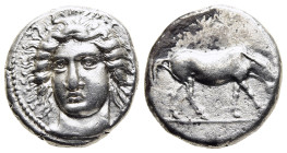 THESSALY. Larissa. Drachm (circa 400-370 BC).

Obv: Head of the nymph Larissa three-quarter facing, turned slightly to left, wearing hair band and pla...