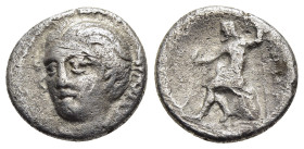 THESSALY. Skotoussa. Hemidrachm - Triobol (late 3rd century BC). 

Obv: Head of Artemis facing slightly left; [bow and quiver over shoulder].
Rev: Pos...