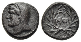 THESSALY. Thebai. AE (3rd century BC). 

Obv: Veiled head of Demeter left, wearing grain wreath.
Rev: ΗΘ within wreath. 

BCD Thessaly II 763.2; HGC 4...