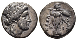 THESSALY. Thessalian League. Drachm (mid-late 2nd century BC). Her... and Pi..., magistrates. 

Obv: Laureate head of Apollo to right; to left, monogr...
