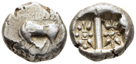 ISLANDS off Epeiros. Korkyra. Stater (circa 475-450 BC).

Obv: Cow standing right, looking back at suckling calf crouching left below. 
Rev: Bipartite...