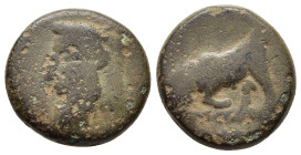 EPEIROS. Ambrakia. Ae (circa 239-180 BC).

Obv: Bearded taurine head of Acheloös left.
Rev: Bull chargin left.

HGC 3.1, 225. Münzen & Medaillen Deusc...