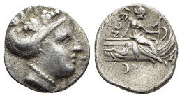 EUBOIA. Histiaia. Tetrobol (3rd-2nd centuries BC).

Obv: Wreathed head of the Nymph Histiaia right.
Rev: IΣTIAIEΩN.
Nymph seated right on stern of gal...