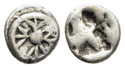 ATTICA. Athens. Obol (circa 515-510 BC). "Wappenmünzen" type. 

Obv: Wheel with four spokes.
Rev: Quadripartite incuse square, divided diagonally. 

S...