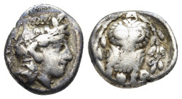 ATTICA. Athens. Hemidrachm (Circa 454-404 BC).

Obv: Helmeted head of Athena right, with frontal eye.
Rev: A - Θ - Ε
Owl standing facing between two o...