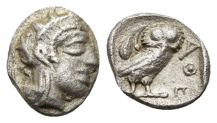 ATTICA. Athens. Obol (circa 454-404 BC).

Obv: Helmeted head of Athena right, wi...