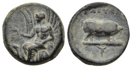 ATTICA. Athens. Ae (circa 340-335 BC). Eleusinian festival coinage.

Obv: Triptolemus seated left in winged chariot drawn by two serpents.
Rev: ΕΛΕΥΣΙ...
