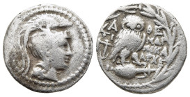 ATTICA. Athens. Drachm (circa 165-42 BC). Timarchos, Nikago... and Sosi..., magistrates (134/3 BC). 

Obv: Head of Athena Parthenos to right, wearing ...
