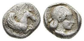 CORINTHIA. Corinth. Hemidrachm (circa 500-450 BC). 

Obv: Forepart of Pegasos flying right.
Rev: Head of Aphrodite right within incuse square. 

BCD C...