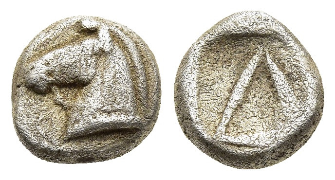 CORINTHIA. Corinth. Diobol (circa 500-450 BC). 

Obv: Head of a bridled horse to...