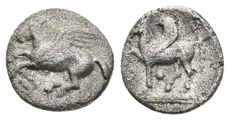 CORINTHIA. Corinth. Diobol (circa 400-340 BC).

Obv: Ϙ. Pegasos flying left.
Rev...