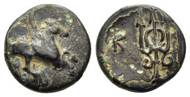 CORINTHIA. Corinth. Ae (Circa 368-355 BC).

Obv: Pegasos flying right.
Rev: Ornamented trident; to right, K.

BCD Corinth 217 var. (Pegasos flying lef...
