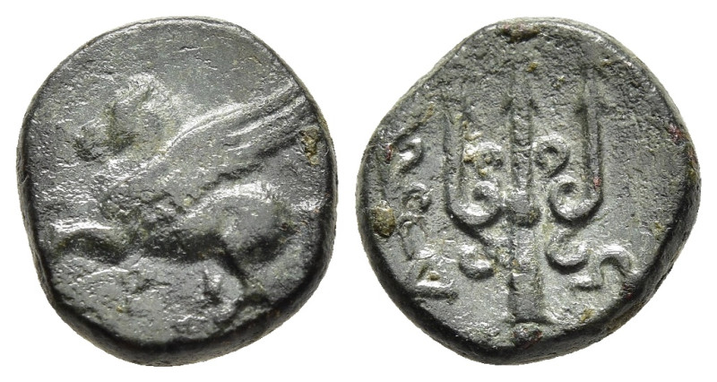 CORINTHIA. Corinth. Ae (Circa 303-287 BC).

Obv: Pegasos flying right.
Rev: Δ - ...