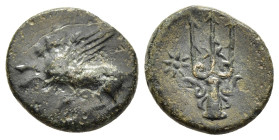 CORINTHIA. Corinth. Ae (Circa 287-252 BC).

Obv: Pegasos flying left; Ϙ below.
Rev: Ornamented trident; to left, star.

BCDCorinth 282.

Condition: Ve...