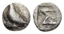 SIKYONIA. Sikyon. Hemiobol (circa 500-450 BC). 

Obv: Dove standing left.
Rev: Large M within incuse square.

BCD Peloponnesos 155. HGC 5, 233.

Condi...