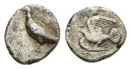 SIKYONIA. Sikyon. Hemiobol (circa 450-425 BC). 

Obv: Dove standing left.
Rev: Dove flying left.

BCD Peloponnesos 172. HGC 5, 244.

Condition: Very f...