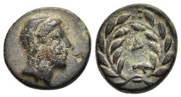 ACHAIA. Dyme. Ae (circa 300-250 BC). 

Obv: Veiled head of Demeter right.
Rev: ΔY within wreath tying to right. 

BCD Peloponnesos 475. HGC 5, 37.

Co...