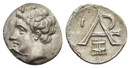 ARKADIA. Arkadian League. Megalopolis. Obol (circa 330-275 BC) 

Obv: Horned head of Pan to left. 
Rev: Monogram of APK; below, syrinx; to left, I. 

...