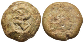 GREEK UNCERTAIN. Lead weight equivalent to a Stater of phokaic standard (circa 550-450 BC).

Obv: Archaic human figure in kneeling running stance with...