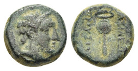 KINGS of BITHYNIA. Prusias II Kynegos (182-149 BC). Ae. Nikomedia.

Obv: Male head right.
Rev: BAΣΙΛΕΩΣ / ΠΡΟΥΣΙΟΥ.
Kerykeion with round shield.

RG 2...