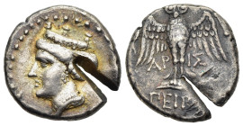 PONTOS. Amisos (as Peiraieos). Siglos (Circa 435-370 BC). Aristeos, magistrate.

Obv: Head of Hera left, wearing ornamented stephanos.
Rev: AP - IΣ / ...