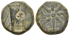 PONTOS. Amisos. Ae (circa 130-100 BC).

Obv: Quiver; two c/m's: helmet and thunderbolt within incuse circles.
Rev: Eight-pointed star; bow to one side...