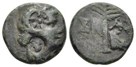 TROAS. Skamandria. Ae (Circa 350-300 BC).

Obv: Wreathed head of nymph Ida right; c/m's: six rayed star and veiled head right.
Rev: SK - A.
Fir tree; ...