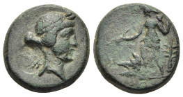 TROAS. Skamandria. Ae (Circa 350-300 BC).

Obv: Wreathed head of nymph Ida right; countermark behind neck.
Rev: Artemis standing left between boar's h...