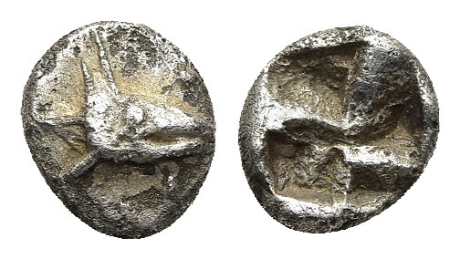 MYSIA. Kyzikos. Hemiobol (circa 600-550 BC).

Obv: Head of tunny right.
Rev: Qua...