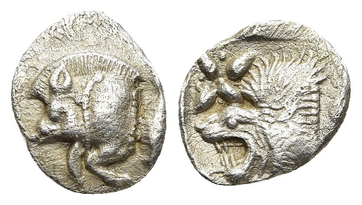 MYSIA. Kyzikos. Hemiobol (Circa 450-400 BC).

Obv: Forepart of boar left; H to r...