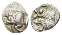 MYSIA. Kyzikos. Hemiobol (Circa 450-400 BC).

Obv: Forepart of boar left; H to right.
Rev: Head of roaring lion left; star to upper left; all within i...