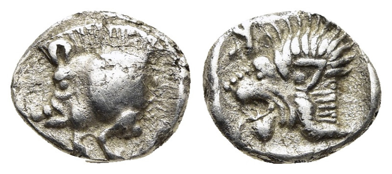 MYSIA. Kyzikos. Obol (circa 450-400 BC).

Obv: Forepart of boar left; tunny to r...