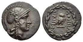 MYSIA. Pergamon. Ae (Circa late 2nd-1st century BC).

Obv: Helmeted bust of Athena right.
Rev: AΘHNAΣ / NIKHΦOPOY.
Owl standing facing within wreath.
...