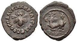 IONIA. Ephesos. Ae Tessera (Circa 1st century AD).

Obv: ΠPOC ΠAΛYPIN KHPIΛIC WΔE.
Bee.
Rev: E - Φ / CKWΠΙ.
Stag crouching left, head right.

SNG Aulo...