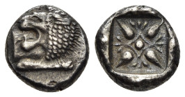 IONIA. Miletos. Diobol (6th-5th centuries BC).

Obv: Forepart of lion right, head left.
Rev: Stellate floral design within incuse square.

SNG Kayhan ...