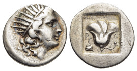 ISLANDS off CARIA. Rhodes. Drachm (Circa 190-170 BC). Anaxidotos, magistrate.

Obv: Radiate head of Helios right.
Rev: ΑΝΑΞΙΔΟΤΟΣ / P - O.
Rose with b...
