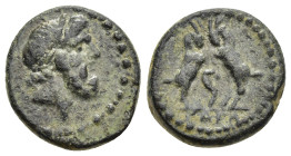 PISIDIA. Sagalassus. Ae (Circa 1st century BC).

Obv: Laureate head of Zeus.
Rev: ΣAΓΑ.
Two rampant goats.

Cf. SNG von Aulcok 5156 (rv. legend).

Con...