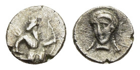 PERSIA. Achaemenid Empire. temp. Artaxerxes II to Darios III (4th century BC). Tetartemorion. Uncertain mint in Cilicia. 

Obv: Persian king or hero, ...