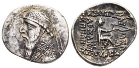 KINGS of PARTHIA. Mithradates II (121-91 BC). Drachm. Rhagae.

Obv: Diademed bust left.
Rev: ΒΑΣΙΛΕΩΣ ΒΑΣΙΛΕΩN ΜΕΓAΛΟΥ ΑΡΣΑΚΟΥ ΕΠΙΦΑΝΟΥΣ.
Archer (Arsa...