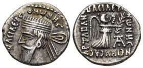 KINGS of PARTHIA. Vonones I (AD 8-12). Drachm. Ekbatana.

Obv: BACIΛЄVC ONωNHC.
Diademed and draped bust left, wearing long beard and earring.
Rev: Ni...